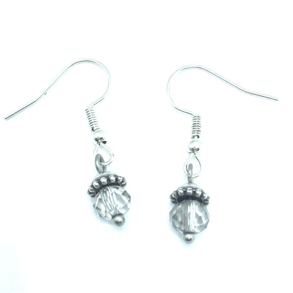 Brighton Crystal Round White Clear Sparkle Beads Custom Silver Earrings
